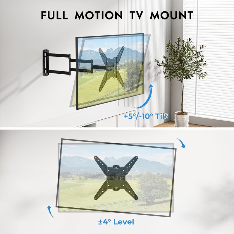 BONTEC TV Wall Mount for 26–65 Inch Flat and Curved Screens with 37.4 Inch Long Extension, Full Motion Swivel Design, Heavy Duty Bracket for Corner or Monitor Setup, Max VESA 400x400, Holds 77 lbs - Image 5